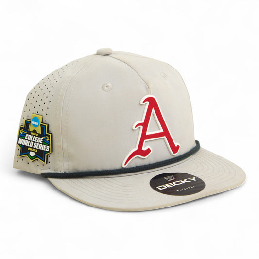 Arkansas Razorbacks Baseball Script A 2025 College World Series 3D Perforated Rope Hat- Grey/ Charcoal