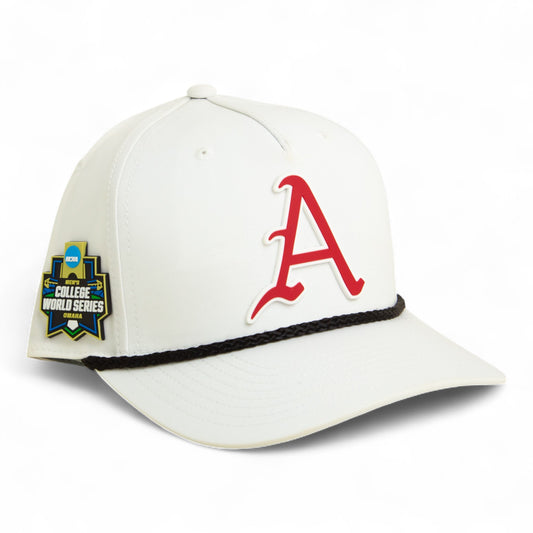 Arkansas Razorbacks Baseball Script A 2025 College World Series 3D Five Panel Classic Rope Hat- White/ Black