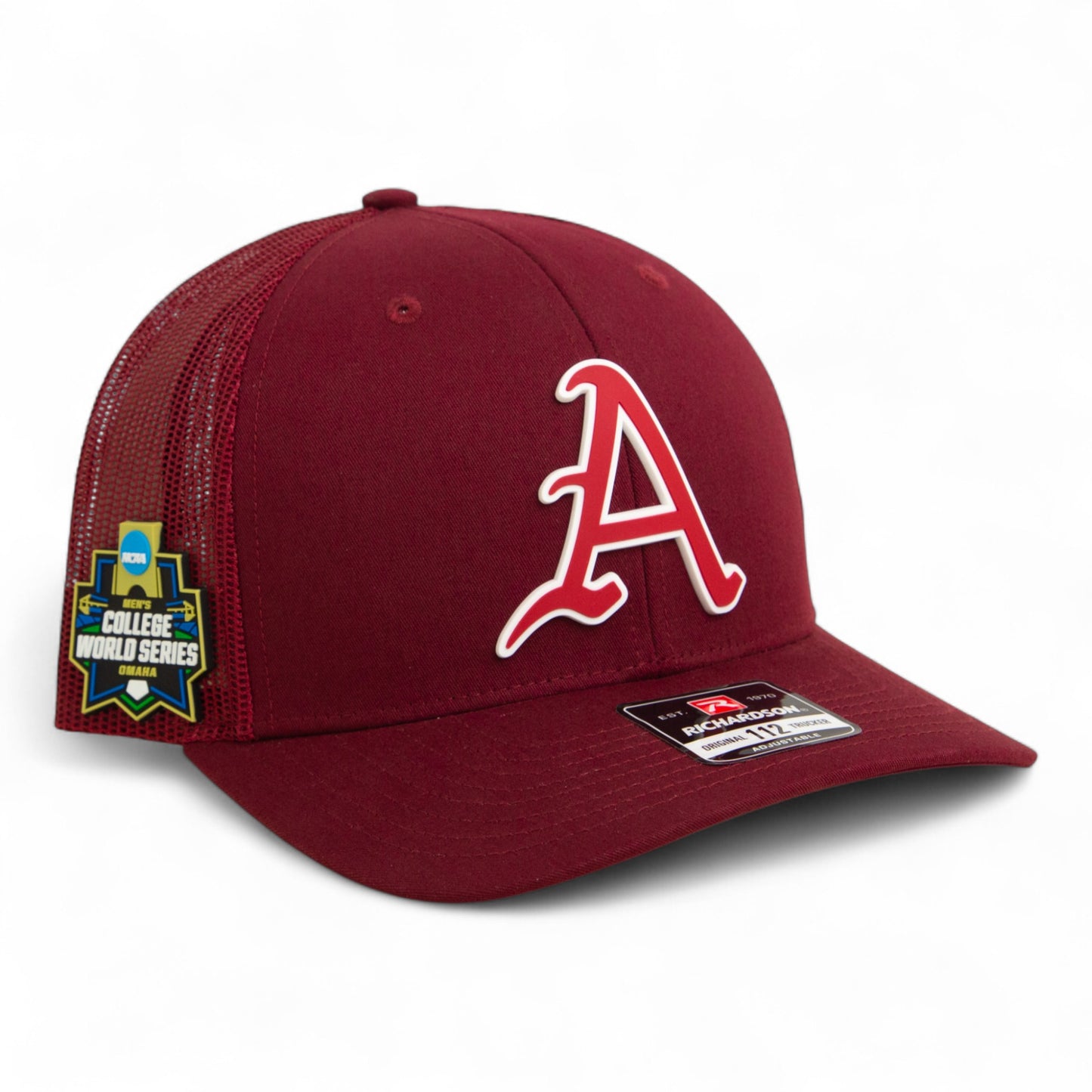 Arkansas Razorbacks Baseball Script A 2025 College World Series 3D Snapback Trucker Hat- Cardinal