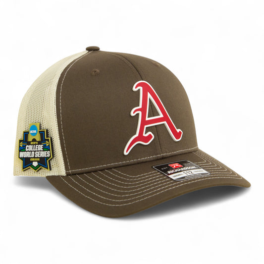 Arkansas Razorbacks Baseball Script A 2025 College World Series 3D Snapback Trucker Hat- Chocolate Chip/ Birch