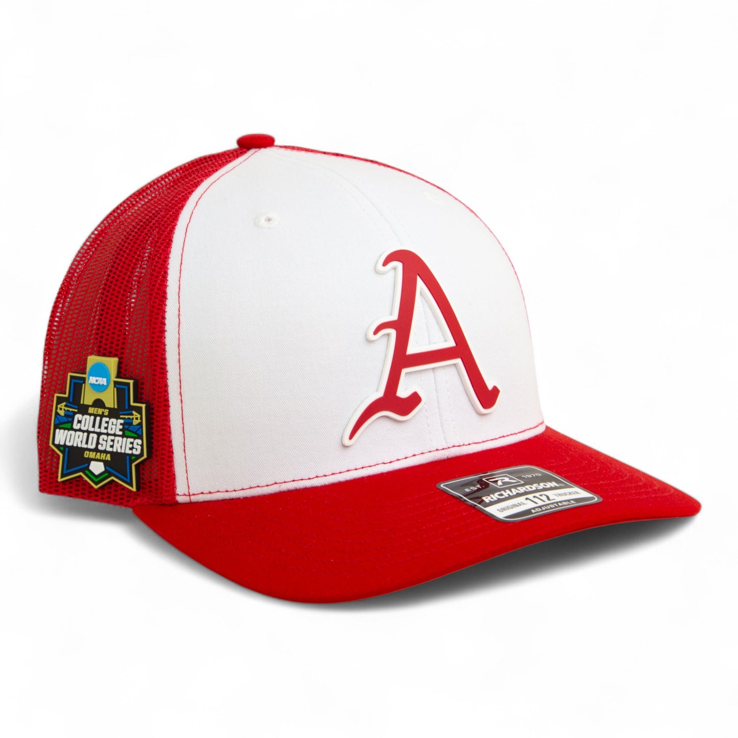 Arkansas Razorbacks Baseball Script A 2025 College World Series 3D Snapback Trucker Hat- White/ Red