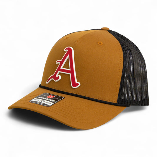 Arkansas Razorbacks Baseball Script A 2025 College World Series 3D Snapback Trucker Rope Hat- Caramel/ Black
