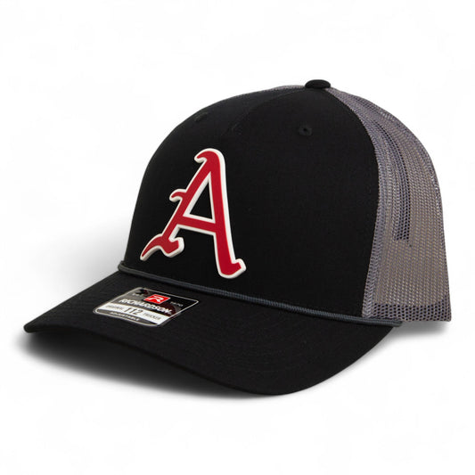 Arkansas Razorbacks Baseball Script A 3D Snapback Trucker Rope Hat- Black/ Charcoal