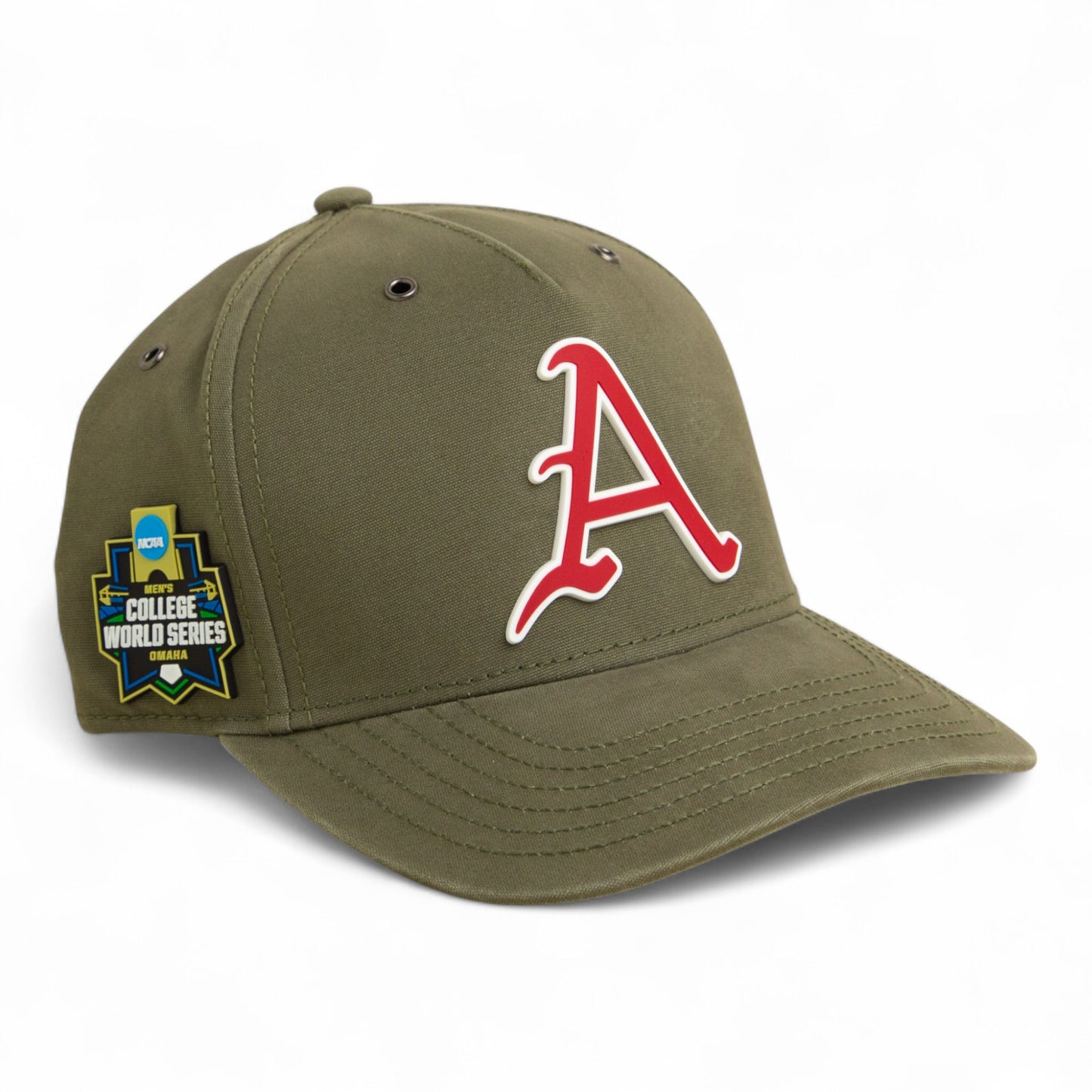 Arkansas Razorbacks Baseball Script A 2025 College World Series 3D Snapback Canvas Hat- Olive