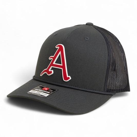 Arkansas Razorbacks Baseball Script A 2025 College World Series 3D Snapback Trucker Rope Hat- Charcoal