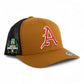 Arkansas Razorbacks Baseball Script A 2025 College World Series 3D YP Snapback Trucker Hat- Caramel/ Black