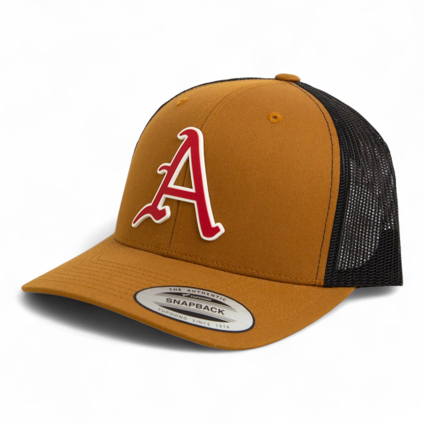 Arkansas Razorbacks Baseball Script A 2025 College World Series 3D YP Snapback Trucker Hat- Caramel/ Black