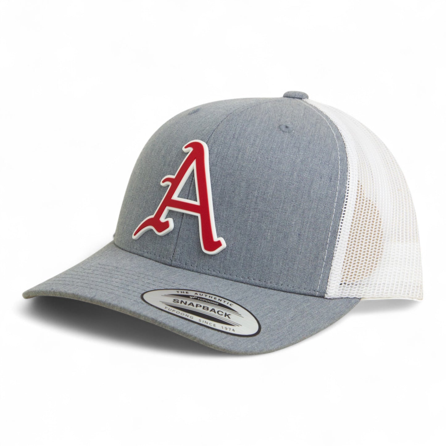 Arkansas Razorbacks Baseball Script A 2025 College World Series 3D YP Snapback Trucker Hat- Heather Grey/ White
