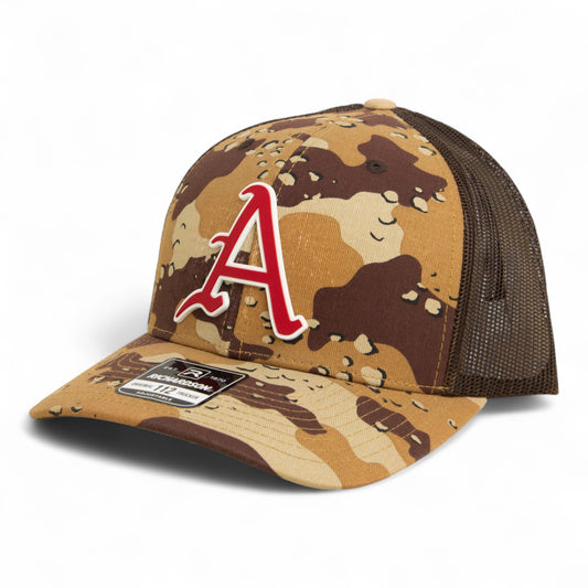 Arkansas Razorbacks Baseball Script A 2025 College World Series 3D Snapback Trucker Hat- Desert Camo/ Brown
