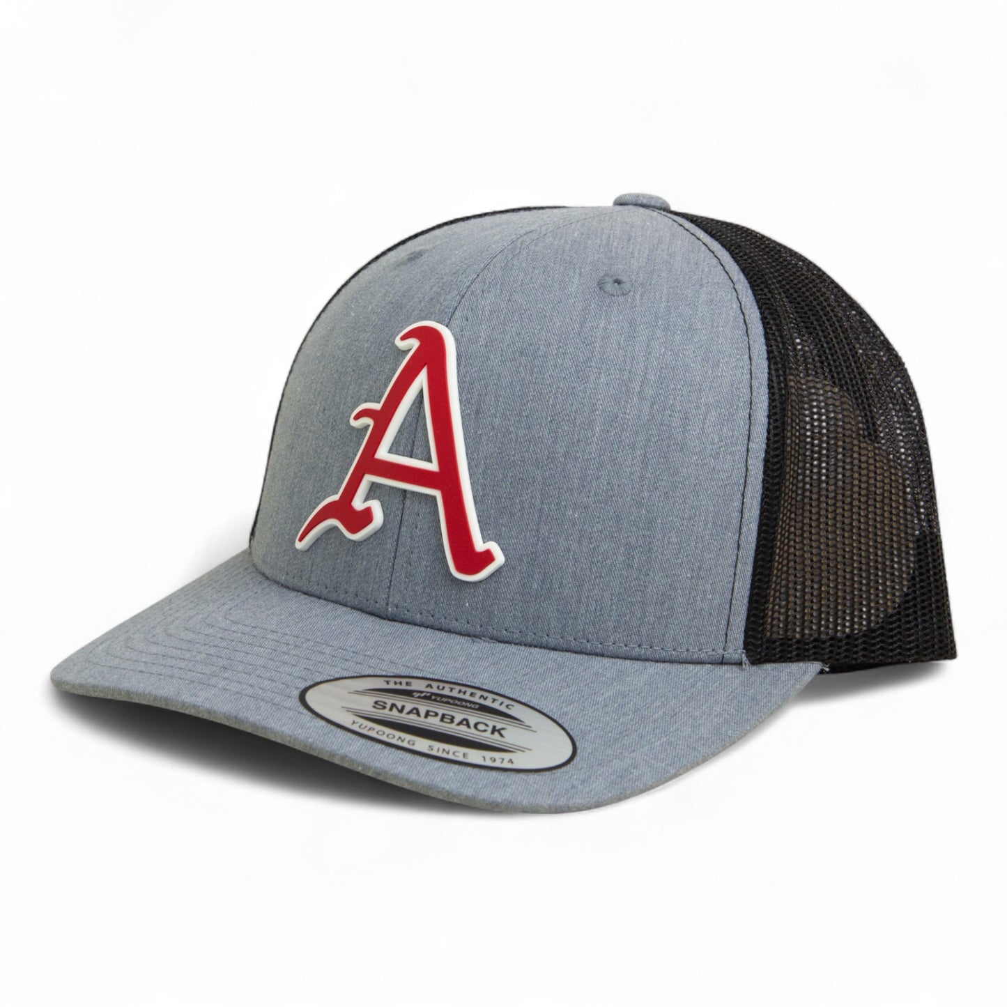 Arkansas Razorbacks Baseball Script A 2025 College World Series 3D YP Snapback Trucker Hat- Heather Grey/ Black