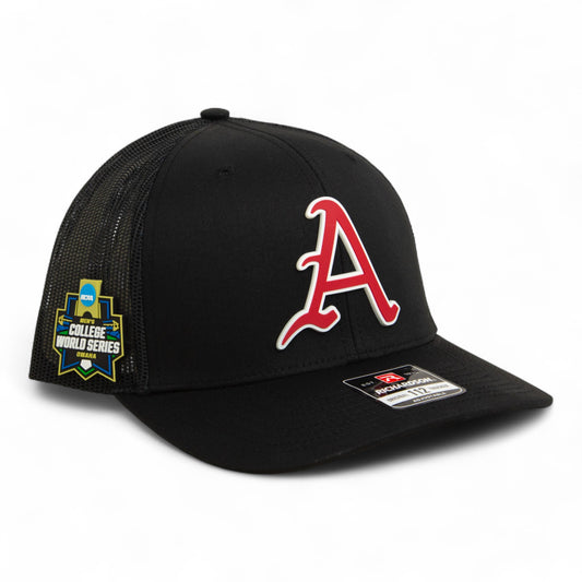 Arkansas Razorbacks Baseball Script A 2025 College World Series 3D Snapback Trucker Hat- Black