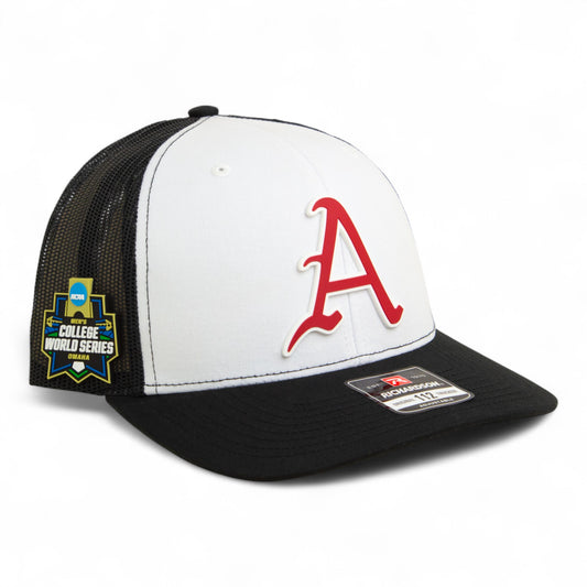 Arkansas Razorbacks Baseball Script A 2025 College World Series 3D Snapback Trucker Hat- White/ Black
