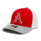Arkansas Razorbacks Baseball Script A 3D Snapback Trucker Hat- Red/ White/ Heather Grey