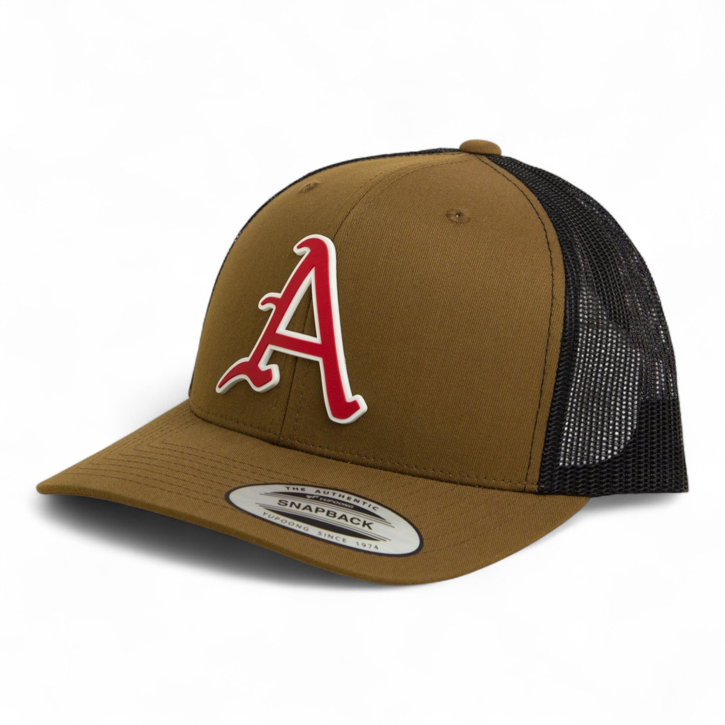 Arkansas Razorbacks Baseball Script A 2025 College World Series 3D YP Snapback Trucker Hat- Coyote/ Black