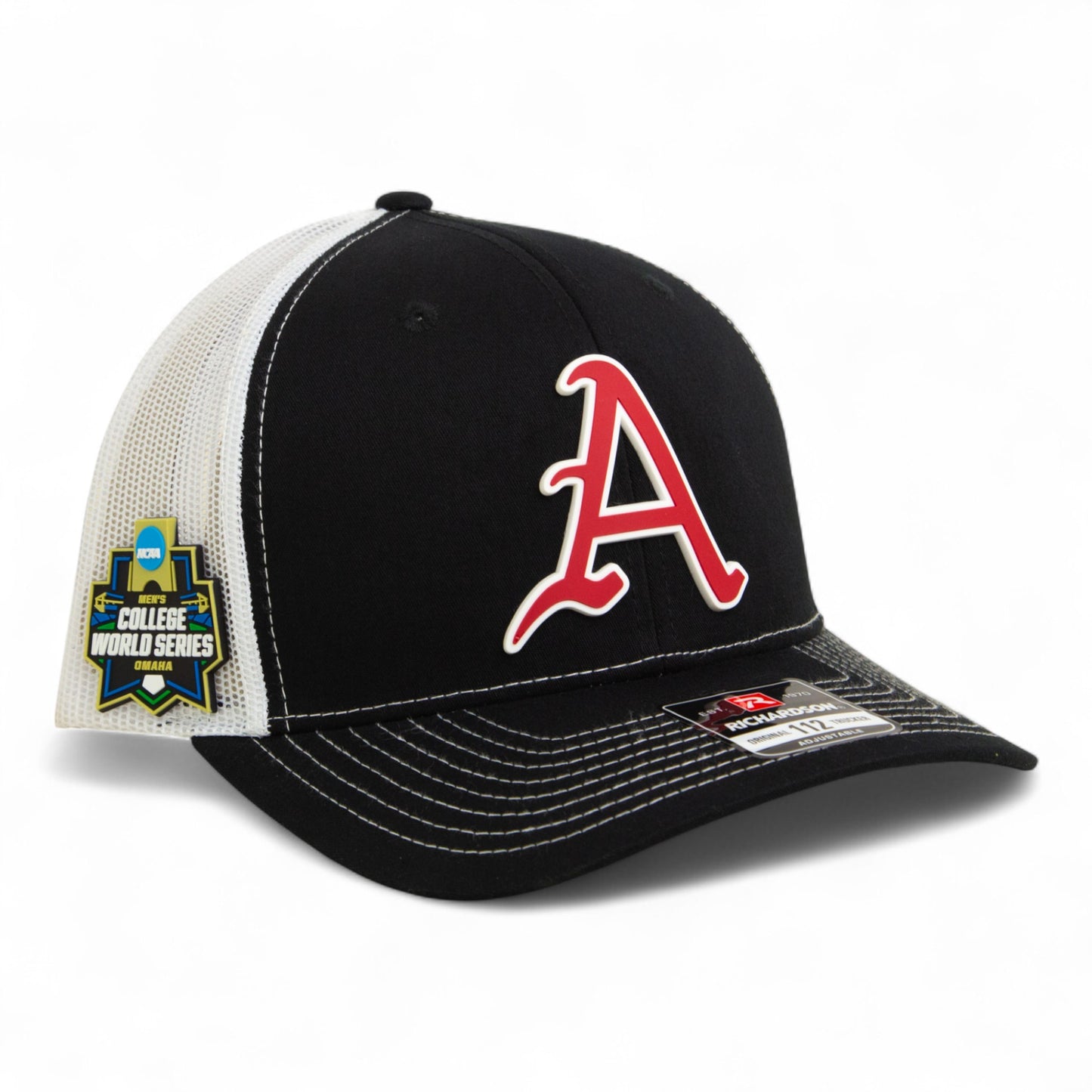 Arkansas Razorbacks Baseball Script A 2025 College World Series 3D Snapback Trucker Hat- Black/ White