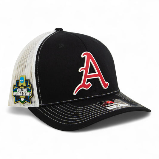 Arkansas Razorbacks Baseball Script A 2025 College World Series 3D Snapback Trucker Hat- Black/ White