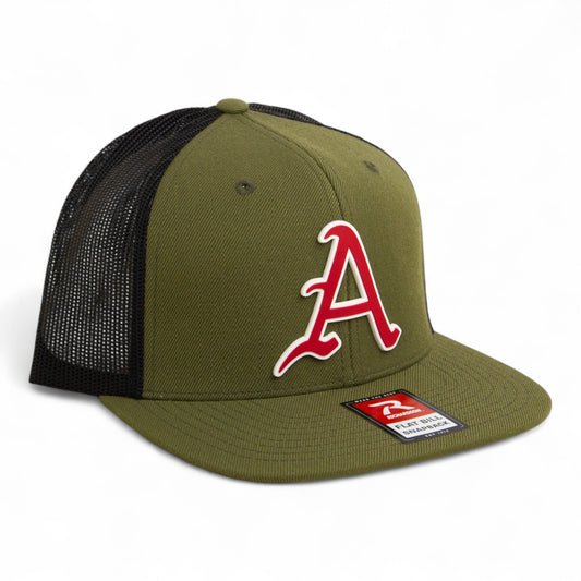 Arkansas Razorbacks Baseball Script A 3D Wool Blend Flat Bill Hat- Loden/ Black