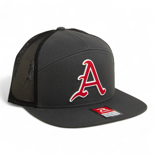 Arkansas Razorbacks Baseball Script A 3D Snapback Seven-Panel Flat Bill Trucker Hat- Charcoal/ Black