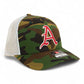 Arkansas Razorbacks Baseball Script A 3D Snapback Trucker Hat- Army Camo/ White