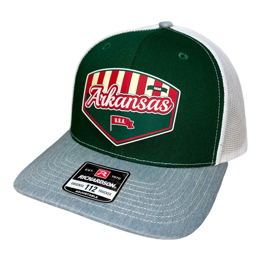 Arkansas Razorbacks Baseball Heritage Series 3D Snapback Trucker Hat- Dark Green/ White/ Heather Grey