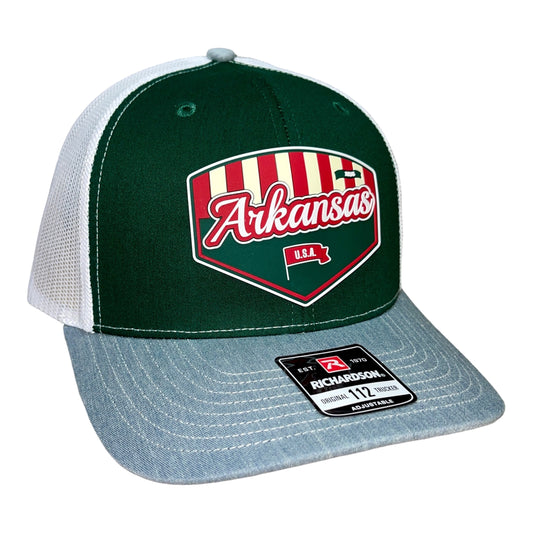 Arkansas Razorbacks Baseball Heritage Series 3D Snapback Trucker Hat- Dark Green/ White/ Heather Grey