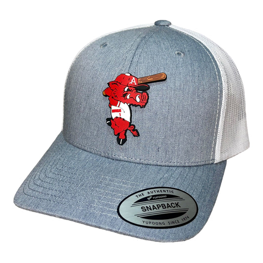 Arkansas Razorbacks Baseball Ribby YP Snapback Trucker Hat- Heather Grey/ White