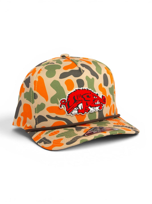 Arkansas Razorbacks Slobbering Hog 3D Duck Camo Rope Hat- Blaze Camo