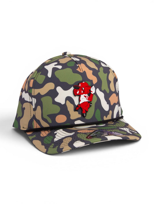 Arkansas Razorbacks Pitching Ribby 3D Duck Camo Rope Hat- Bayou