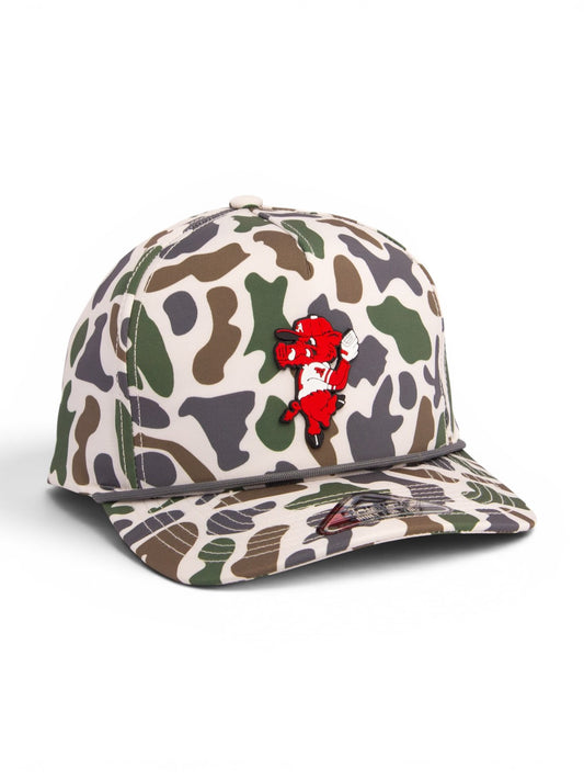 Arkansas Razorbacks Pitching Ribby 3D Duck Camo Rope Hat- Timberline