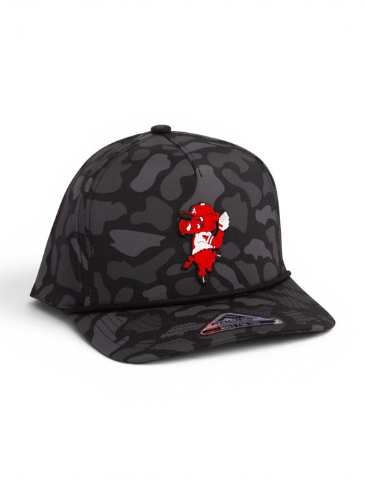 Arkansas Razorbacks Pitching Ribby 3D Duck Camo Rope Hat- Blackout