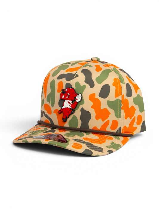 Arkansas Razorbacks Pitching Ribby 3D Duck Camo Rope Hat- Blaze Camo