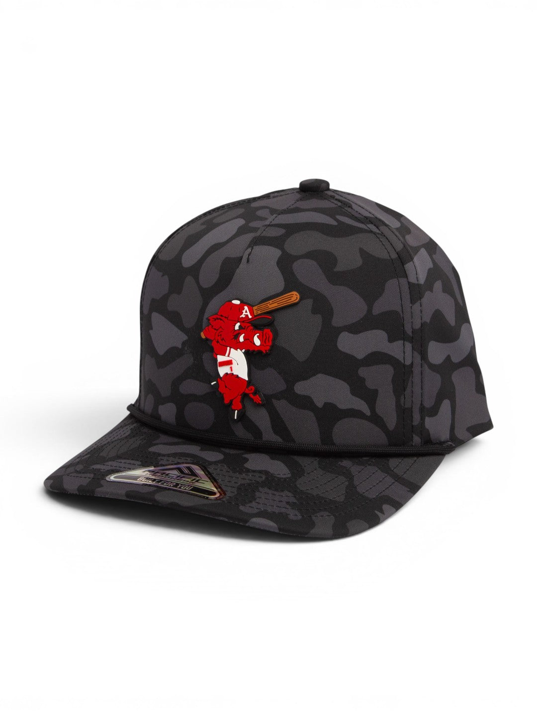 Arkansas Razorbacks Baseball Ribby at Bat 3D Duck Camo Rope Hat- Blackout