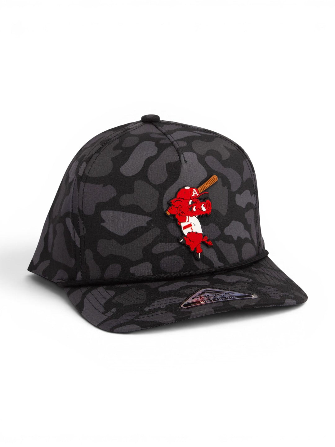Arkansas Razorbacks Baseball Ribby at Bat 3D Duck Camo Rope Hat- Blackout