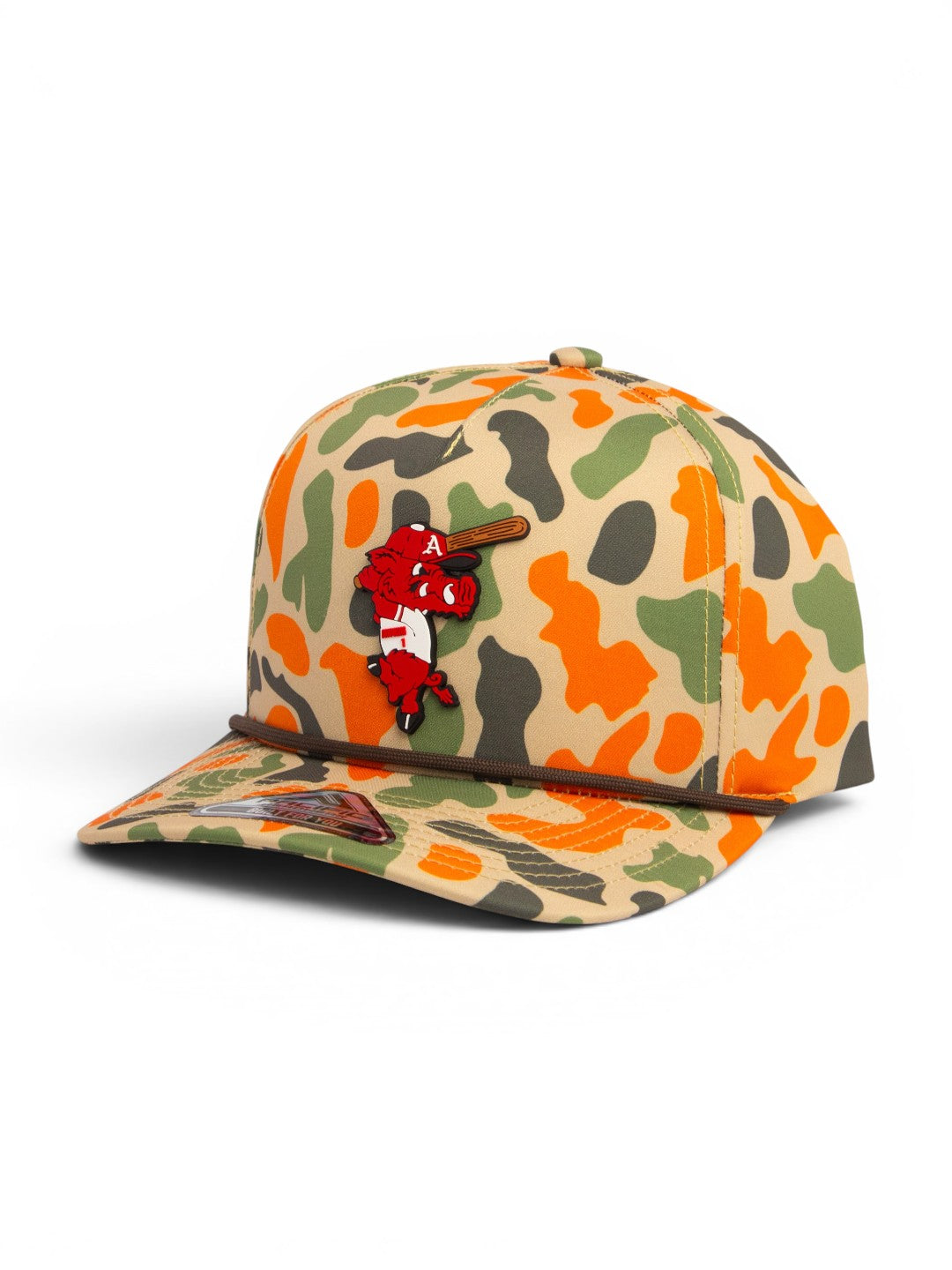 Arkansas Razorbacks Baseball Ribby at Bat 3D Duck Camo Rope Hat- Blaze Camo