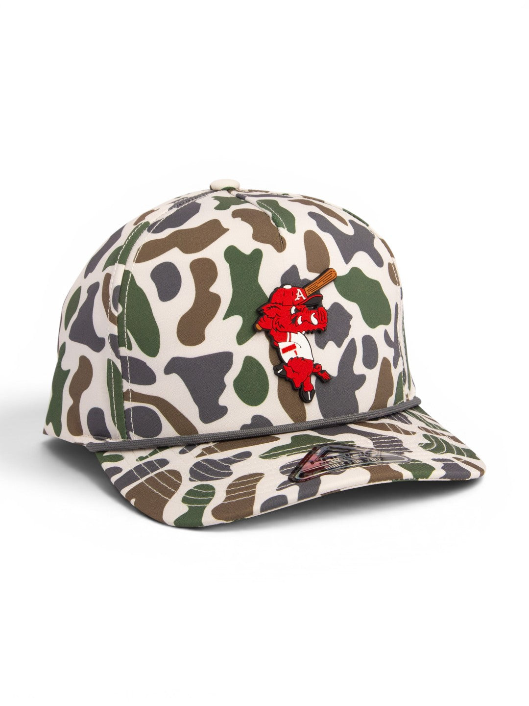 Arkansas Razorbacks Baseball Ribby at Bat 3D Duck Camo Rope Hat- Timberline