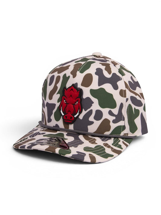 Arkansas Razorbacks Forward Facing Hog 3D Duck Camo Rope Hat- Timberline
