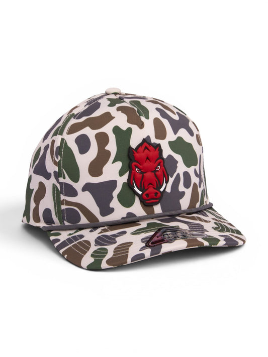 Arkansas Razorbacks Forward Facing Hog 3D Duck Camo Rope Hat- Timberline