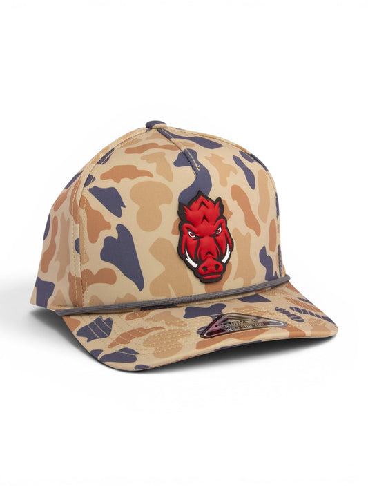 Arkansas Razorbacks Forward Facing Hog 3D Duck Camo Rope Hat- Canyon