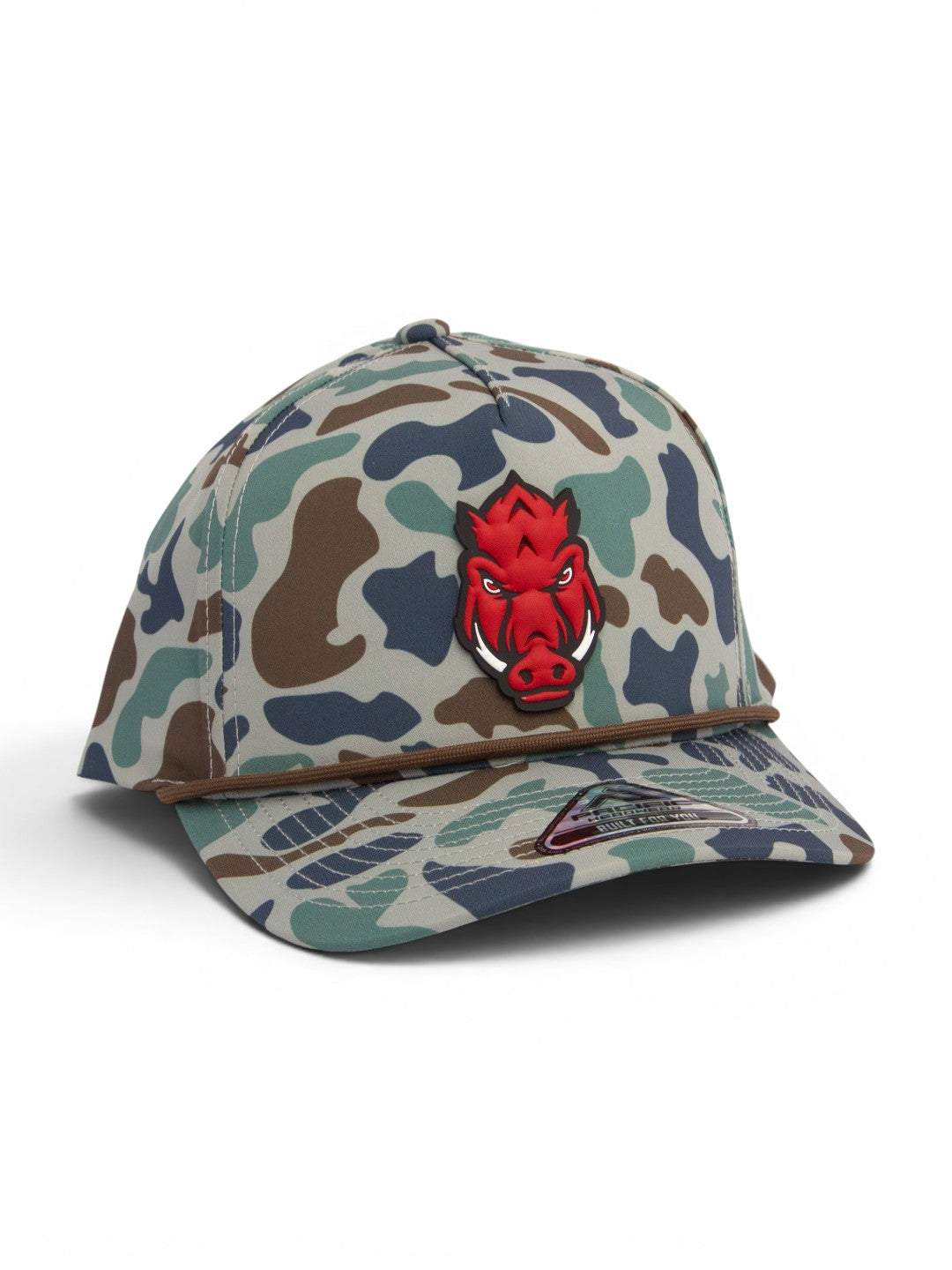 Arkansas Razorbacks Forward Facing Hog 3D Duck Camo Rope Hat- Mallard