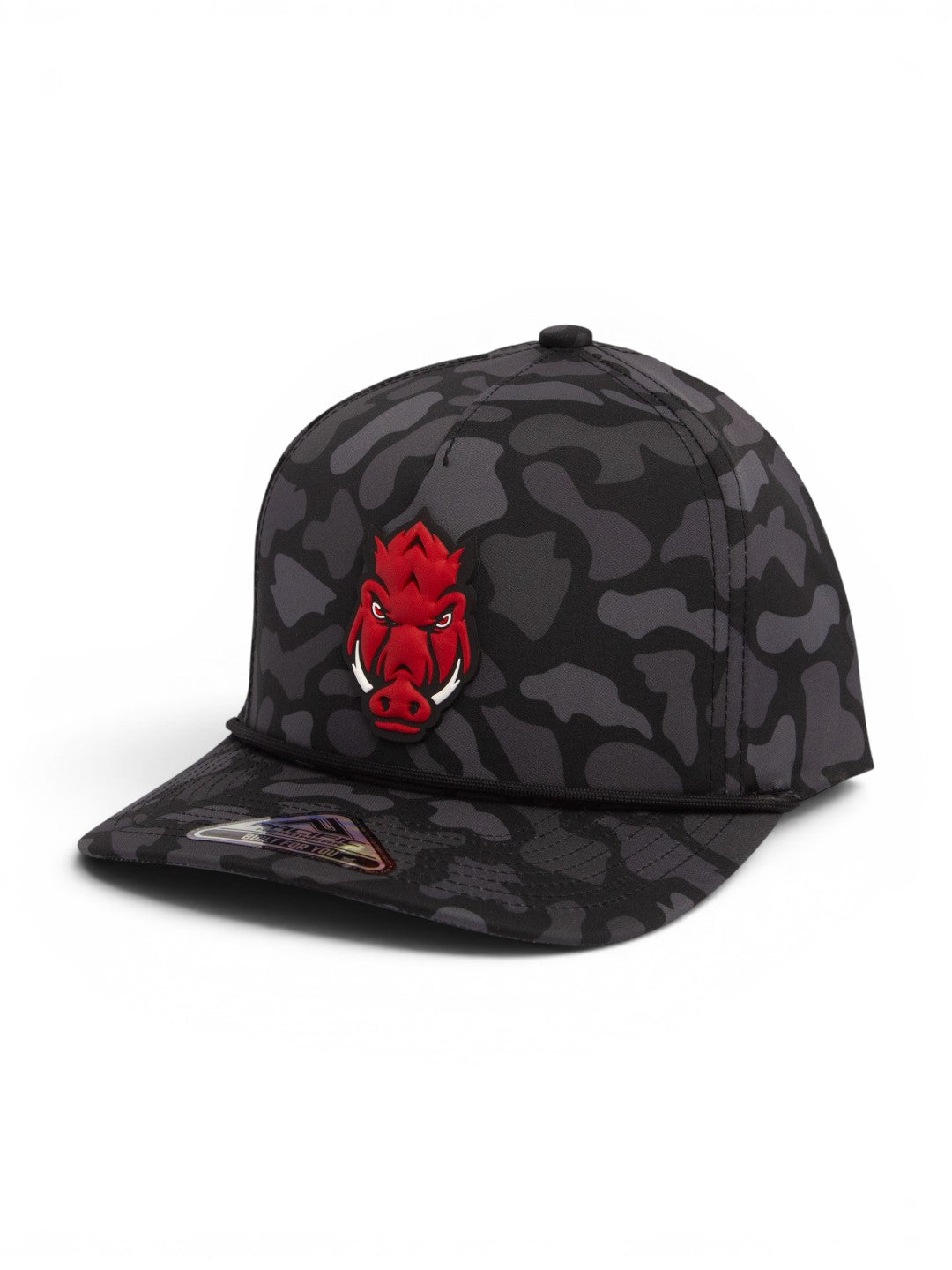 Arkansas Razorbacks Forward Facing Hog 3D Duck Camo Rope Hat- Blackout