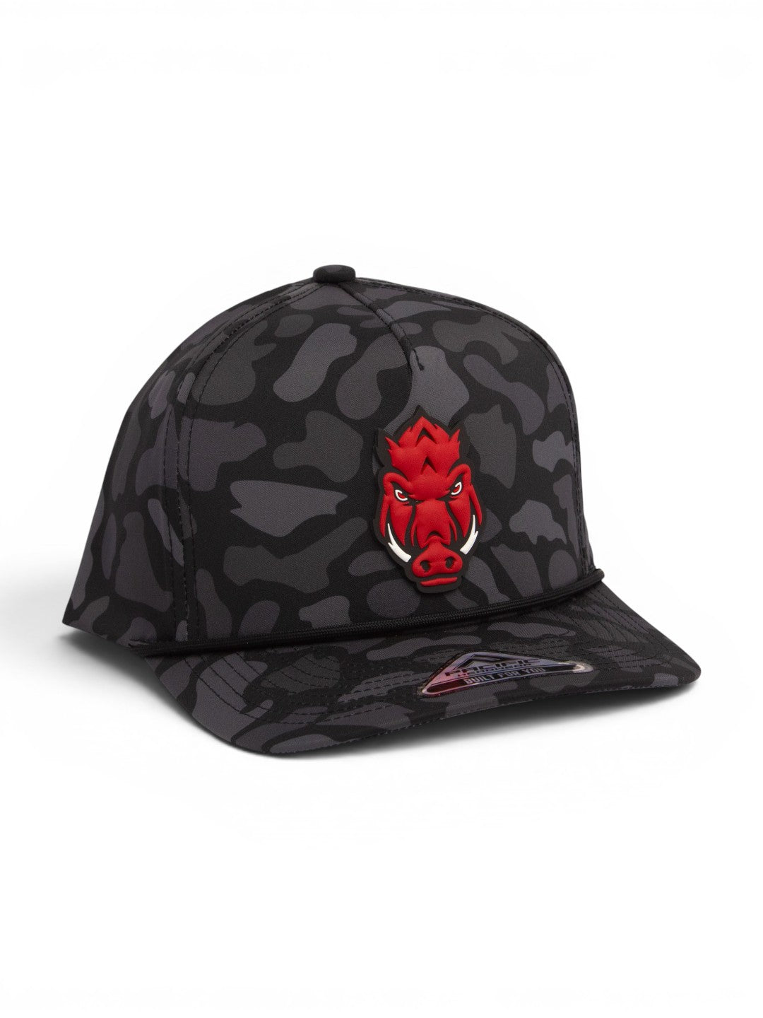 Arkansas Razorbacks Forward Facing Hog 3D Duck Camo Rope Hat- Blackout