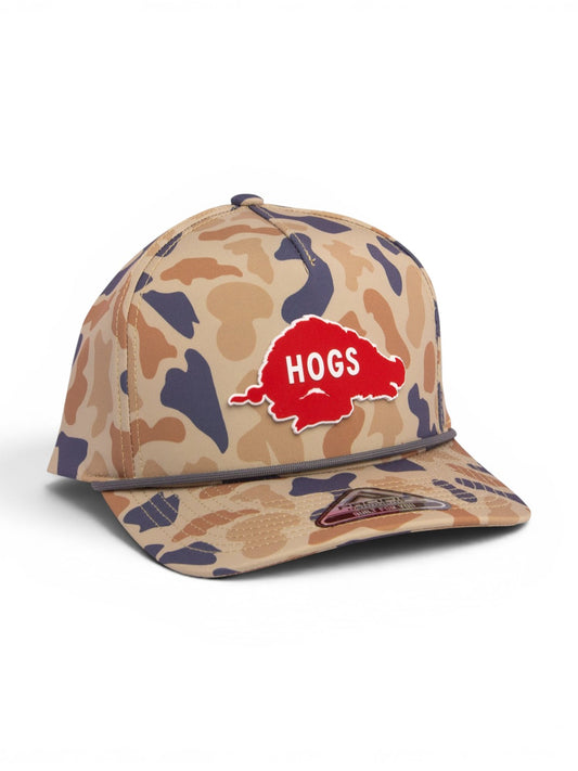 Arkansas Razorbacks Retro HOGS Red 3D Duck Camo Rope Hat- Canyon