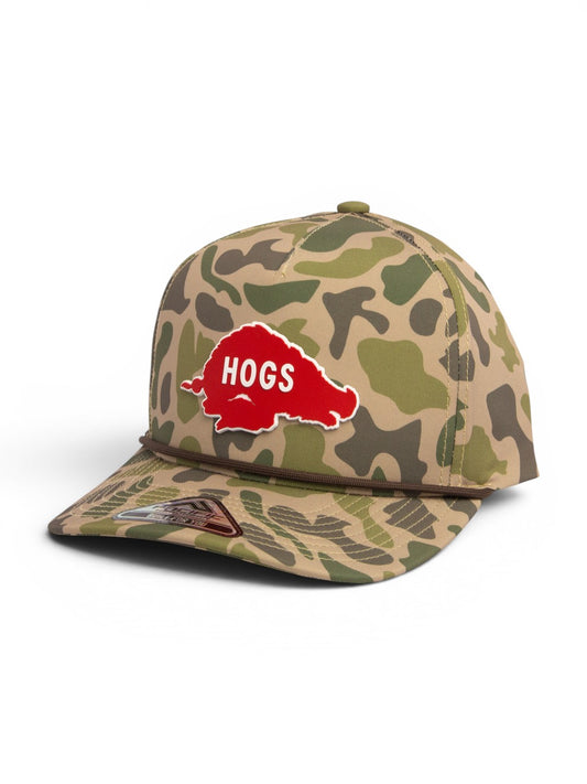 Arkansas Razorbacks Retro HOGS Red 3D Duck Camo Rope Hat- Coastland