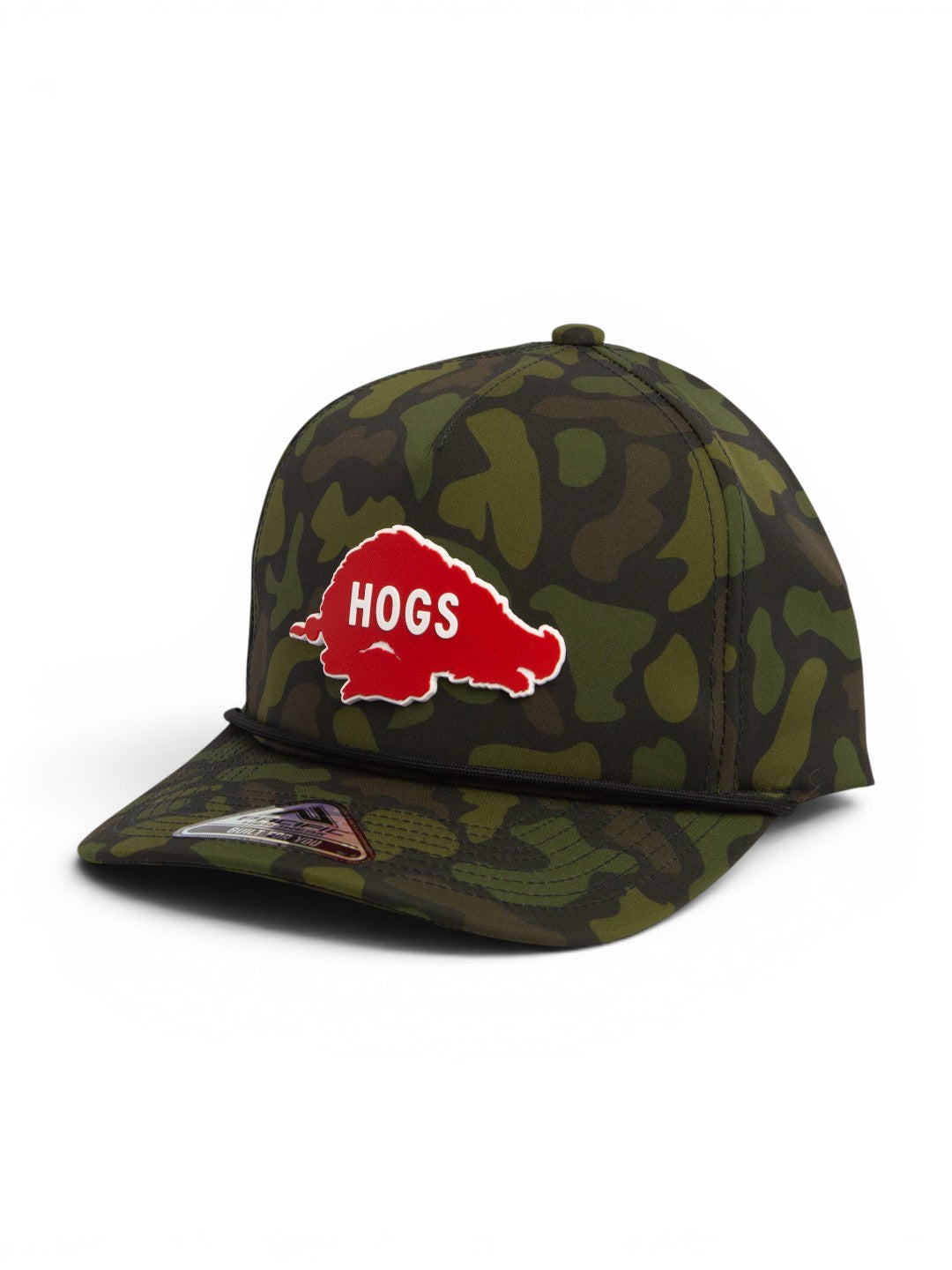 Arkansas Razorbacks Retro HOGS Red 3D Duck Camo Rope Hat- Woodland
