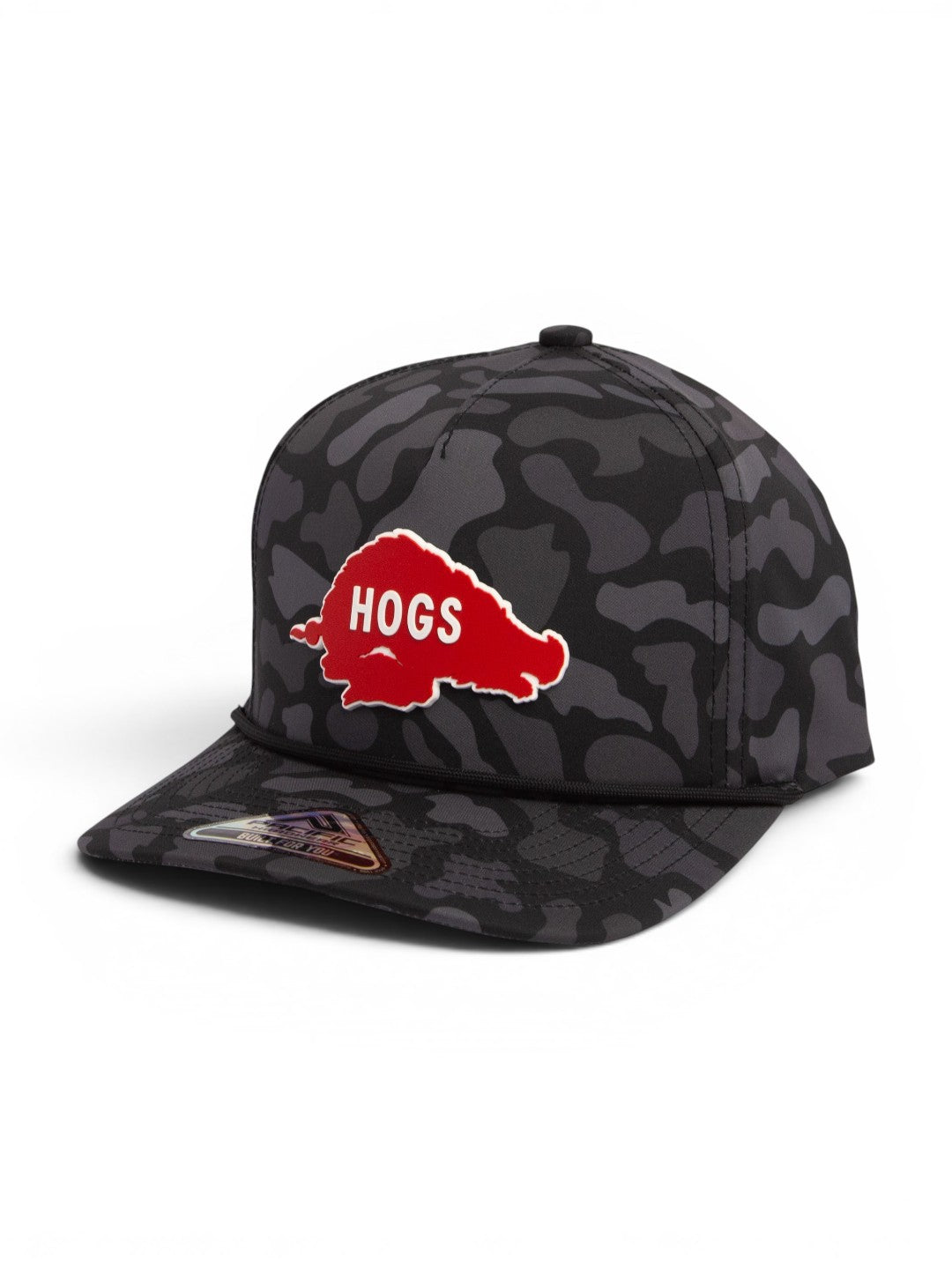 Arkansas Razorbacks Retro HOGS Red 3D Duck Camo Rope Hat- Blackout
