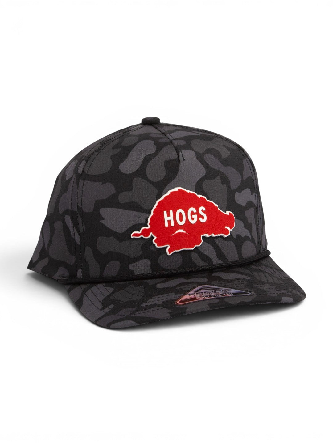 Arkansas Razorbacks Retro HOGS Red 3D Duck Camo Rope Hat- Blackout