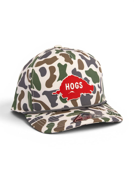 Arkansas Razorbacks Retro HOGS Red 3D Duck Camo Rope Hat- Timberline