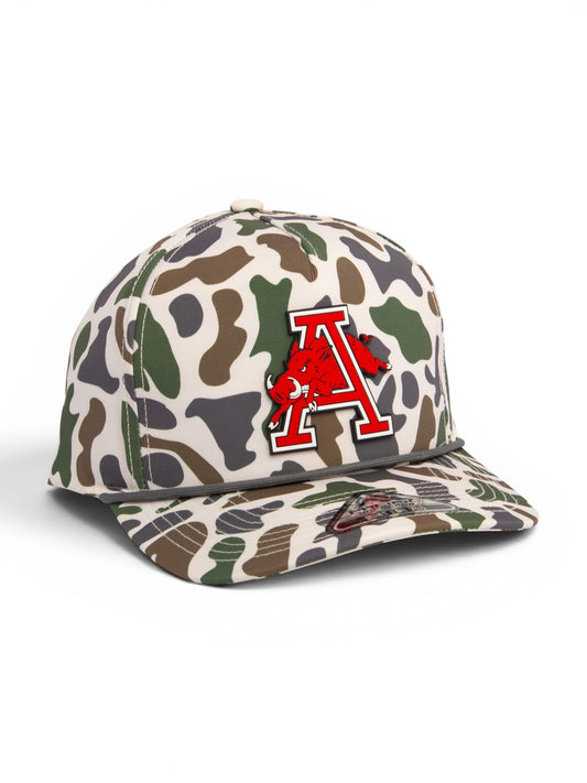 Arkansas Razorbacks Jumping Hog 3D Duck Camo Rope Hat- Timberline