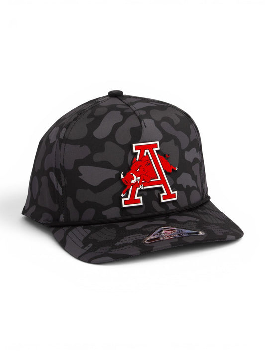 Arkansas Razorbacks Jumping Hog 3D Duck Camo Rope Hat- Blackout