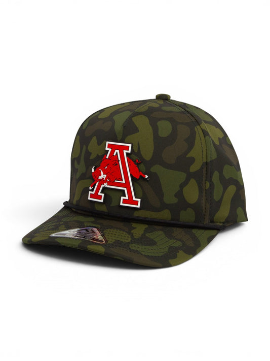 Arkansas Razorbacks Jumping Hog 3D Duck Camo Rope Hat- Woodland
